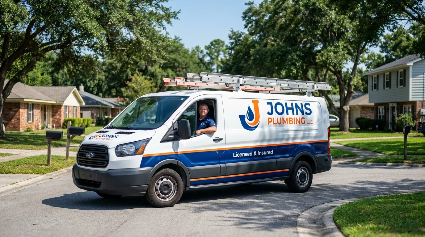 Johns Plumbing LLC service van in Center City, MN