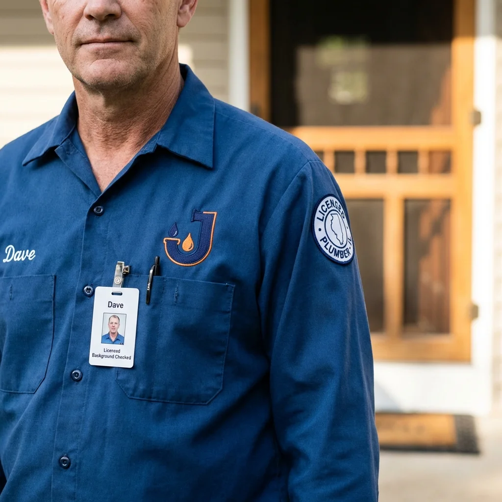 Licensed plumber showing ID badge in Center City, MN