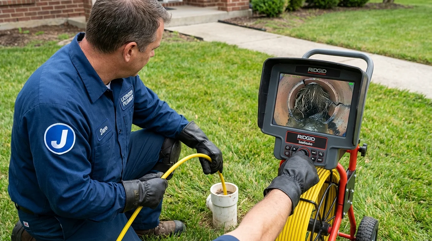 Sewer camera inspection being performed by Johns Plumbing LLC in Center City