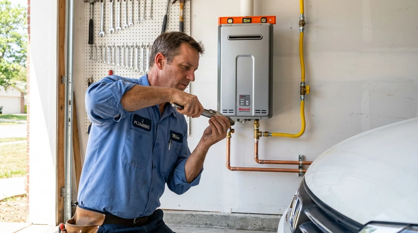 Tankless water heater installation by a Johns Plumbing LLC plumber in Center City